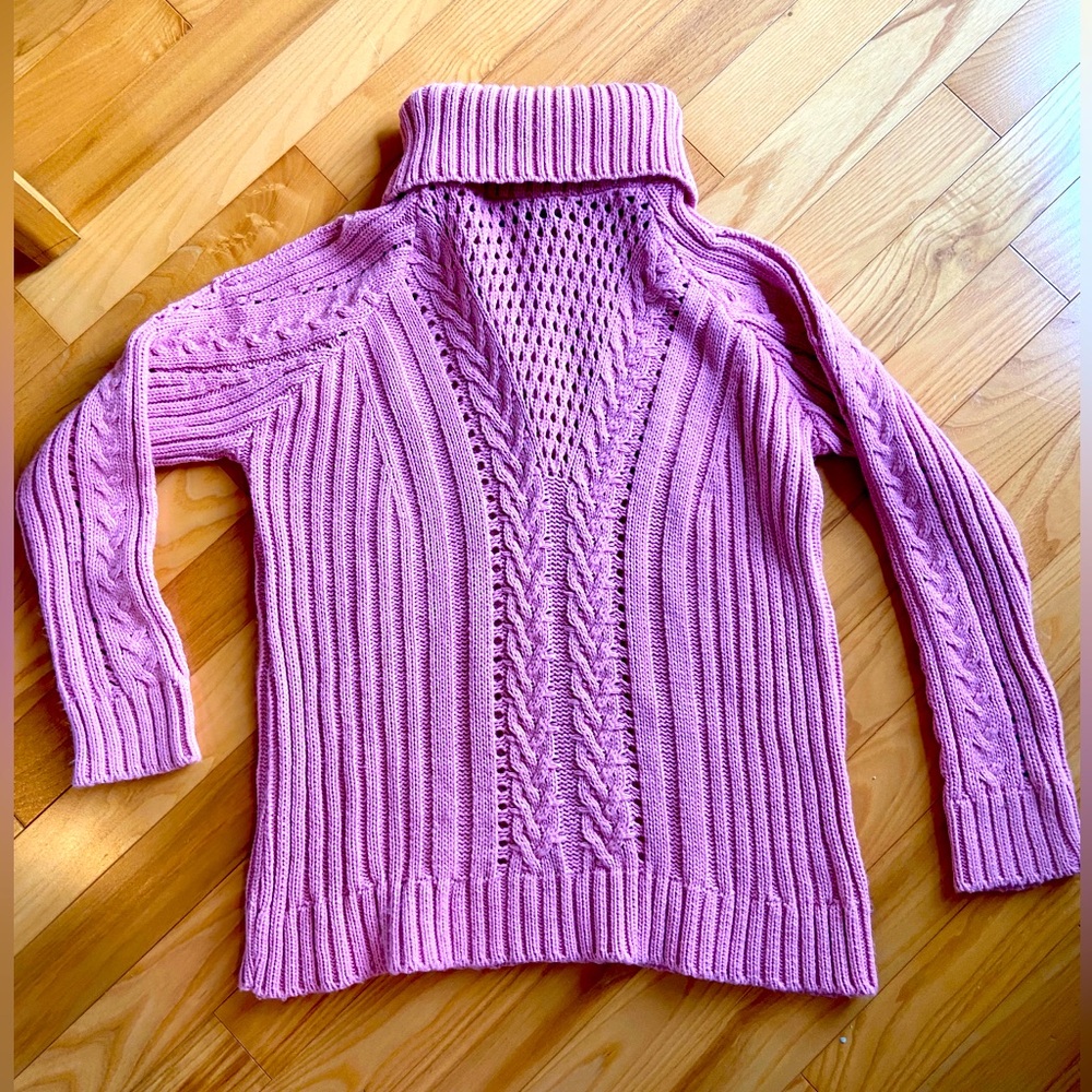 Size small pink cold shoulder cable knit turtleneck sweater
